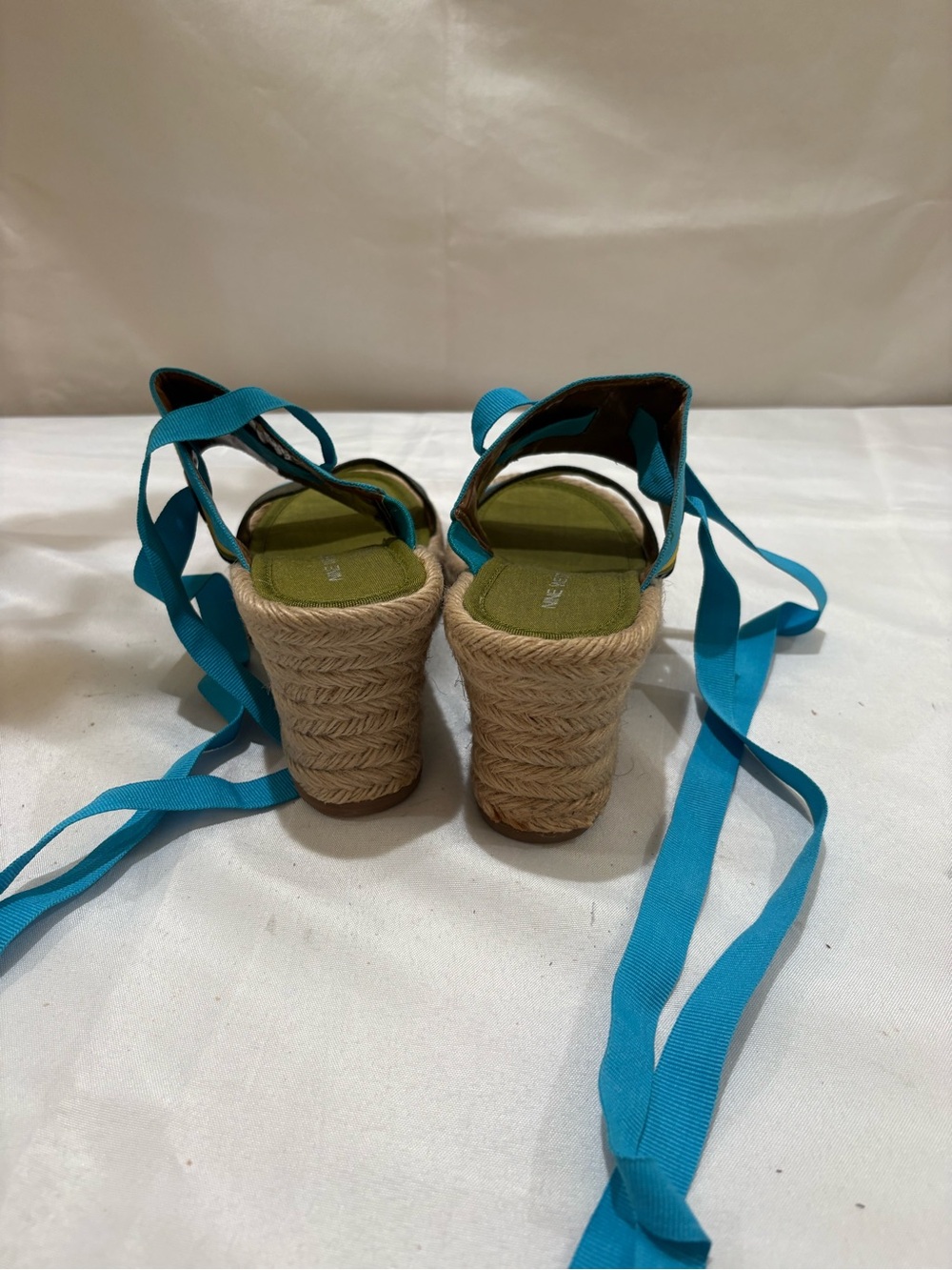 Nine West Teal, Olive & Mustard Striped Lace-Up Espadrille Sandals - Picture 3 of 4